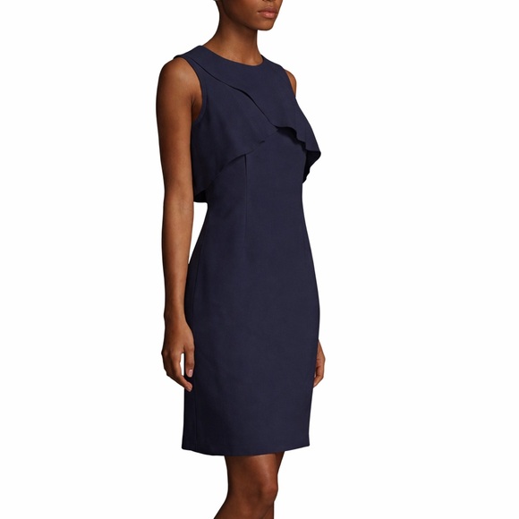 KARL LAGERFELD Navy Sleeveless Crepe Popover Dress - Picture 3 of 5